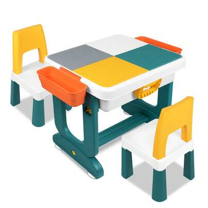 Children's Table With 2 Chairs And 162/400 Building Blocks. Children's Seating Set. Multipurpose Toddler Table. Play Table. Children's Furniture For Boys And Girls.