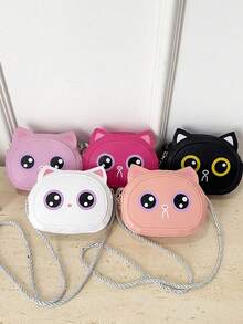 1pc Young Girl PU Leather Zipper Closure Cute Cartoon Mini Crossbody Bag, Suitable For Daily Use - Cat - View 2