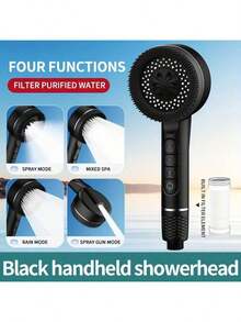 1 High-Pressure Bath Head, Carry Massage And Bathing Hair With Shower, Multi-Speed Adjustment Of Water Outlet Mode, Can Be Used In Home And Hotels, With Diversified Water Outlet Mode And Novel Shapes - Black - View 3
