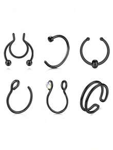 6Pcs/Set Fake Nose Piercing Jewelry, Fake Nose Rings Fake Septum Ring Stainless Steel No Piercing Hoop Fashion Nose Clip Jewelry - Fake Nose Rings - View 8