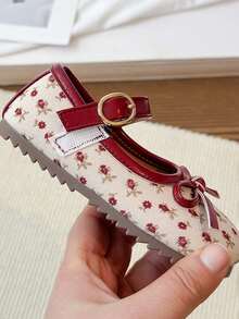 1 Pair Girls Cute Princess Flat Loafers, Anti-Kick Breathable Soft Sole Non-Slip Versatile Children's Mary Jane Shoes, Simple Fashion Infant Toddler Walking Shoes, Easy On/Off, Suitable For Indoor/Outdoor Play, Spring/Summer/Autumn - Red - View 9