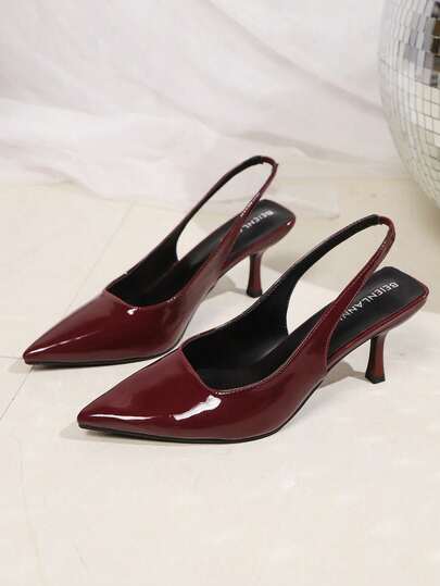 Tacones de aguja de moda para mujer, tacones altos sexy casuales para fiestas, sandalias de punta cerrada sin talón - Rojo/Burdeos, Nuevos tacones altos de estilo coreano 2025 con punta puntiaguda, hebilla brillante y punta cerrada, adecuados para vestidos y ocasiones de fiesta