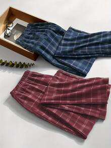 Bộ 2 quần dài nam kẻ caro dáng rộng thoải mái, thích hợp mặc ở nhà vào mùa xuân/hè. - Nhiều màu - Xem 2