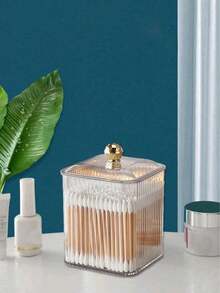 1pc Luxury Cotton Swab Storage Box, Small Makeup Pad Holder, Toothpick & Lipstick Cosmetic Desktop Organizer - Multicolor - View 5