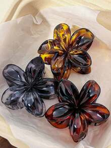 3/6件套春夏时尚百搭雏菊、鲨鱼、甜美波西米亚风大理石纹发夹，适合各种场合（豹纹、黑色、金色）度假发饰沙滩爪夹夏季沙滩发夹 - 彩色 - 查看 3