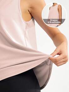 Soyun Camiseta de tirantes holgada para mujer, diseño de empalme de malla, ropa deportiva casual transpirable y ligera adecuada para yoga, correr, fitness, actividades al aire libre en verano - Rosa Pálido - Ver 6