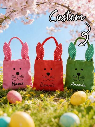 Customizable Easter Gift Bag, Personalized Easter Bunny Canvas Tote Bag, Customizable With Your Name, Multifunctional Handbag And Gift Bag, Easter Burlap Bag Decor, Home Decor, Party Decor, Perfect Easter Gift And Birthday Gift For Family, Friends, Girlfriend