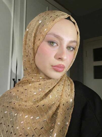 1pc Boho Fashionable And Shiny Contrast Sequin Women's Scarf With Soft Crumpled Hijab, A Versatile Windproof Shawl For Spring And Summer, Suitable For Daily Wear And Holiday Accessories For Women