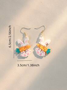 1对可爱复活节兔子耳朵和胡萝卜亚克力吊坠耳环，女士节日派对礼物 - 白色 - 查看 5