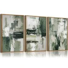 三件套现代简约波西米亚抽象油画艺术版画，适用于家居、办公室、客厅、卧室，绿色墙面艺术装饰，梦幻主题春夏装饰海报，室内人像方向无框帆布墙画，时尚女孩艺术，励志语录艺术，家居装饰，帆布画 - 彩色 - 查看 9