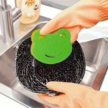 5片/10片装青蛙造型清洁海绵，双面百洁布，洗碗海绵，高品质厨房海绵，耐用强力擦洗海绵，超强吸水，清洁用品，清洁工具，返校必备 - 青蛙 - 查看 3