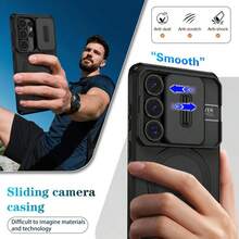 Foldable Stand Phone Case With Sliding Camera Cover + [Full Camera Protection] For Galaxy S26Ultra S25Ultra/A55/A56/A16/A17/A26/A36, Also Compatible With S26 S24/S24 FE/S25/S25/S25 FE Magnetic Car Mount Holder, Matte Finish Anti-Drop Phone Protective Case, Sliding Phone Case, Fashion Phone Case, Christmas Gift, Winter Gift - Black - View 8