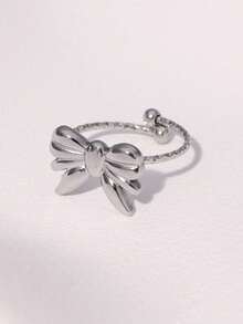 1pc Fashionable Minimalist Versatile Elegant Sweet Cute High-End Plated Stainless Steel Bow Tie Open Ring, Suitable For Women's Daily, Party, Date Wear - Multicolor - View 4