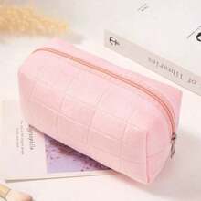 4 piezas Bolsa de maquillaje de felpa a cuadros, bolsa de aseo de viaje de gran tamaño con cremallera, bolsa de almacenamiento multifuncional adecuada para la organización del hogar y viajes al aire libre, viajes de negocios (1/4 piezas seleccionables), para vacaciones en la playa, colección de baño, colección de dormitorio, gran capacidad - Multicolor - Ver 7