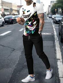 Men's Casual Street Style Short Sleeve Top And Pants Set - Multicolor - View 4