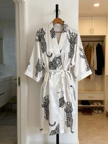 3件套女士系带睡袍，性感仿丝睡衣浴袍，休闲家居服，简约时尚系带睡袍，适合浴室、卧室及其他居家场合，节日礼物，情人节礼物 - 彩色 - 查看 9