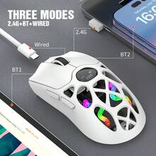 H16 无线蓝牙鼠标，轻巧 S205，3 种模式，适用于游戏，可充电，RGB 灯光，兼容 PC、笔记本电脑和平板电脑，圣诞节 - 白色 - 查看 5