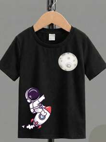Camiseta Infantil Básica Algodão Estampa Foguete Volta Aulas - Preto - Visão 3