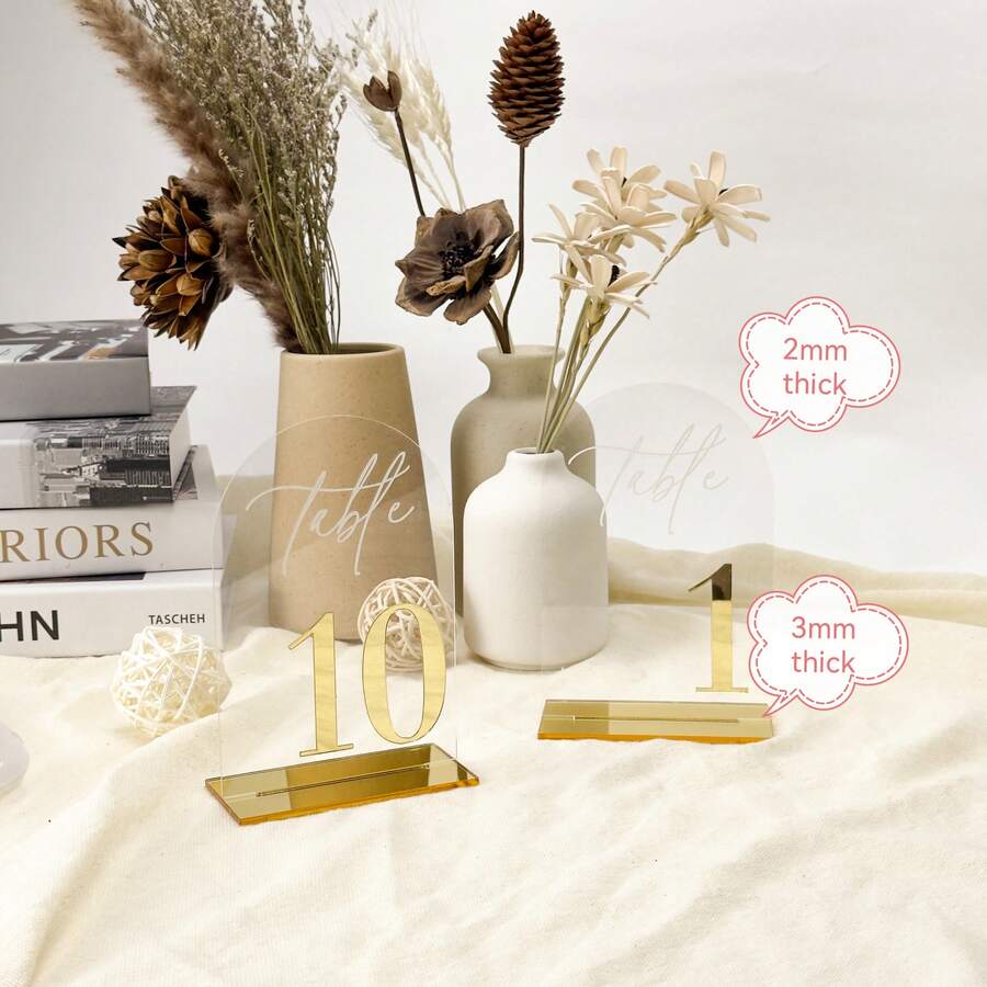 10pcs Golden Wedding Table Numbers 10cm*15cm/3.94in*5.9in  Acrylic Seat Cards Decorations With 1-20 Printed Table Sign Numbers For Wedding Reception, Event, Party, Restaurant - Nhiều màu - Xem 1