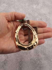 1件极简主义椭圆形不规则合金吊坠项链，棕色蜡绳串珠长项链，波西米亚风格项链，时尚女士礼物，适合派对和晚宴佩戴 - 金黃色 - 查看 6