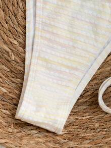 Mother's Day 1pc Elegant Colorful Striped Beaded Halter Bikini Set, Suitable For Summer Beach Vacation - Multicolor - View 4