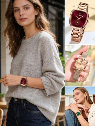 POEDAGAR 1pc Women's Elegant Rose Gold Stainless Steel Quartz Wrist Watch, Waterproof, Mesh Strap, Oval Dial Design, Fashion Ladies Watch, Suitable For Daily Wear, Women's Gift