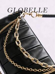 Women's Pleated Shoulder Bag, Fashionable Black Faux Leather Handbag With Multi-Layer Gold Chain Decor And Woven Strap, Suitable For Office, School, Business, Commuting, Outdoor, Travel, Work, Shopping, Gift For Friends, Casual Travel And Vacation, Matching Simple Outfits For Outdoor Leisure And Shopping - Black - View 10