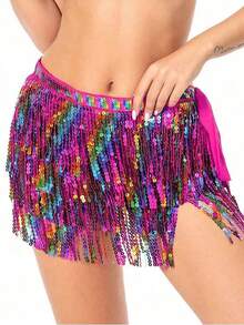 亮片裹身裙肚皮舞臀巾流苏裙闪亮流苏裙狂欢派对女装 - 彩色 - 查看 42