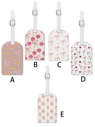 1个蝴蝶樱桃彩绘时尚皮革行李牌，防水设计，旅行配件，适用于行李箱和邮轮旅行，带姓名卡防丢功能，旅行必备