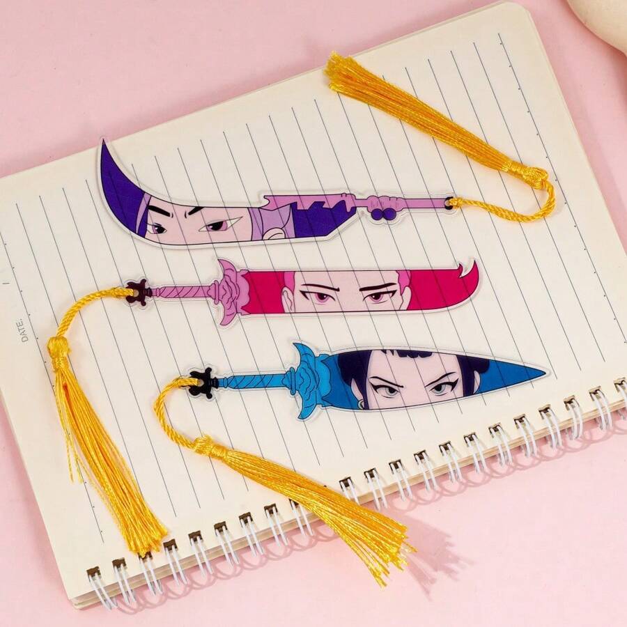 1pc KPOP Witch Hunting Girl Group Theme Acrylic Knife-Shaped Tassel Bookmark, Gift For Readers And Literature Lovers (Random Style) - Multicolor - View 1