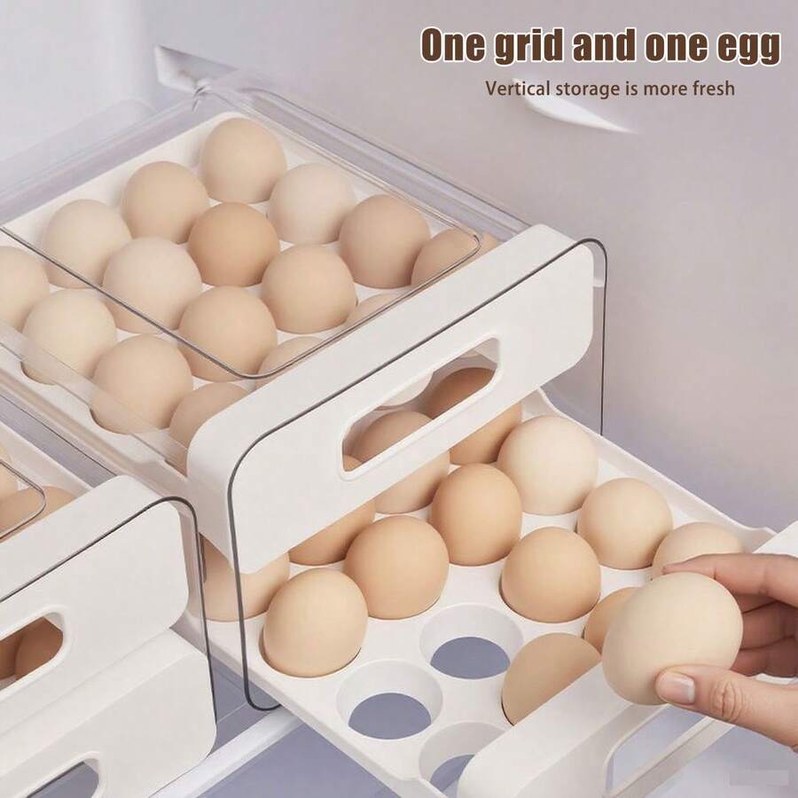 Egg Storage Container For Refrigerator,32 Egg Holder For Fridge,Large Capacity Egg Organizer For Refrigerator,Stackable Container Tray - [Trắng ngọc trai - Hai lớp] - Cơ bản - Xem 1