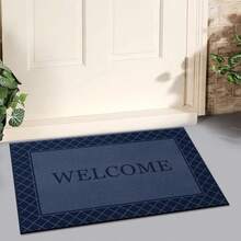 1pc Anti-Slip Entrance Mat, Water Absorbent Welcome Doormat, Minimalist Navy Blue Plaid Border Floor Mat, Low-Pile Washable Front Door Rug, Suitable For Muddy Paws, Entryway And Hallway Porch Terrace, Navy Blue - Navy Blue - View 10