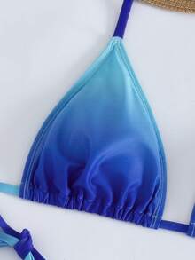 3件套性感渐变黄绿色吊带比基尼套装 - 三角杯上衣 + 系带腰泳裤 + 修身中长裙 | 夏季海滩度假必备泳装 - 藍色 - 查看 5