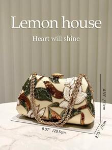 1 chiếc túi xách tay thêu kim sa lấp lánh màu vàng, túi đeo vai dây xích kim loại thời trang, ví cầm tay thanh lịch phù hợp cho tiệc tối, đám cưới, các dịp trang trọng, quà tặng cho phụ nữ. - Vàng - Xem 4