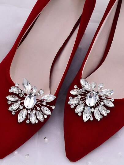 1 pieza Accesorio de zapato de mujer plateado, hebillas de zapato con rhinestones, flores para zapatos, clips de zapato desmontables, tacones altos, zapatos de boda, accesorios de zapatos de punta, decoración de zapatos DIY, accesorios de zapatos para boda, oficina y uso diario, recuerdos