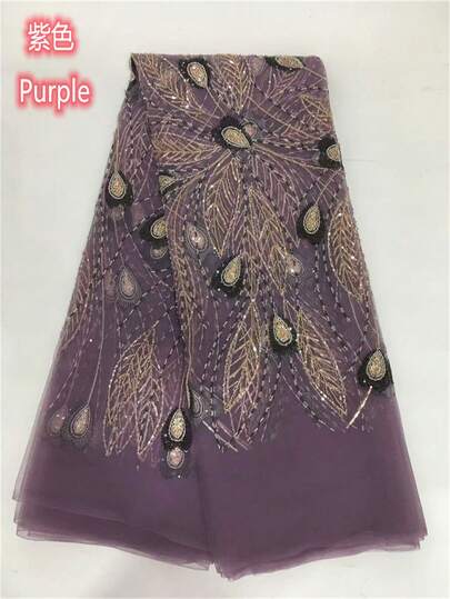 5 Yardas/1 Yarda Tela de encaje de malla africana verde, 2026 Tela de malla de red nigeriana bordada a mano con lentejuelas y cuentas francesas para fiesta de boda