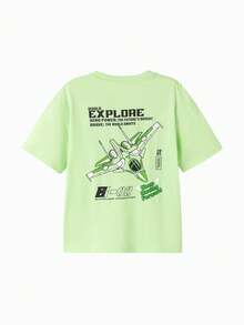 Balabala Boys' Loose Comfortable Top With Space Exploration Graphic - Lemon Green - View 2