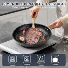 Sartenes Antiadherente 3 Piezas Sartenes de 22cm/ 26cm/ 30cm con Revestimiento Antiadherente Sartenes de Aluminio Multifuncionales para Estufas Estufas de Inducción y Gas Lavavajillas Sin PFOA-025 - Negro1 - Ver 4