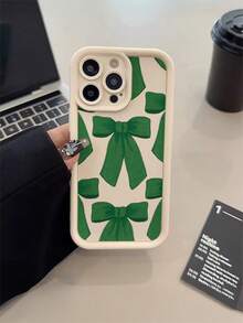 1 Fashionable Green Bow Pattern Phone Case, Made Of TPU Material, With A Circular Staircase Design. It Can Be Given As A Holiday Gift And Is Suitable For 11, 12, 13, 14, 15, 16 Pro / Promax / 14, 15, 16 Plus 17 / Air Models. It Is A Phone Case For Both Boys And Girls. - Multicolor - View 1