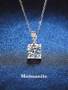 BLOVEMEE 1pc Fashionable Luxury 925 Sterling Silver 1 Carat 6.5mm Moissanite Necklace, Suitable For Women's Daily Wear, Party, Holiday, Valentine's Day, Mother's Day, Birthday, New Year, Wedding Anniversary, Women's Jewelry Gift - XL0050M - View 1