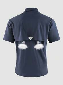 LEDUNTINO Men's Casual Khaki Shirt, Sports Style, Solid Green Color, Ideal Gift For Husband Or Boyfriend, Men's Short Sleeve Shirt With Collar, Buttons And Zipper Pocket, Spring/Summer Menswear - Blue - View 3