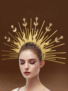 Sun Crown - Moon Star - Greek Goddess Golden Halo Headband, Crown Headpiece, Mary Headpiece, Renaissance Festival Wedding Role-Playing Accessories - Multicolor - View 7