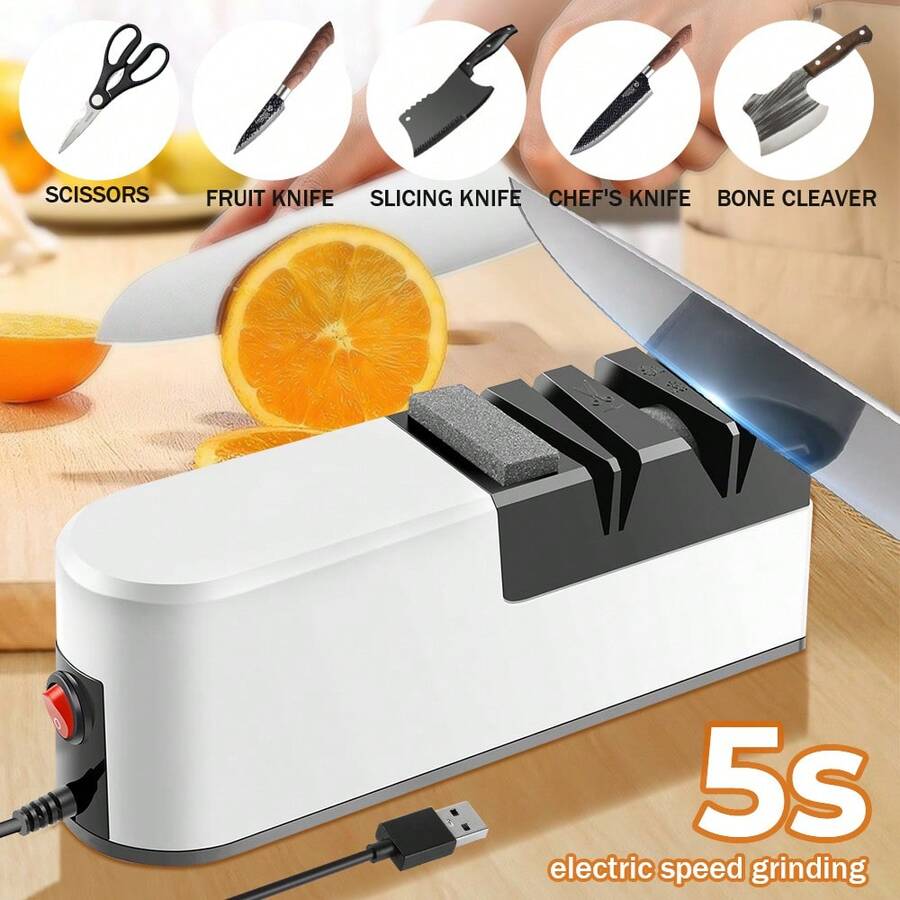Portable Electric Knife Sharpener For Home Portable Kitchen Automatic Sharpening Knife Scissors Multi Functional Small Sharpening Machine USB Power Supply