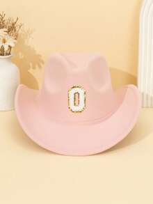1pc Unisex Children's Letter Decor Pink Felt Brimmed Hat, 26 Letters Available, American Western Cowboy Style, Outdoor Casual Sun Hat For All Seasons, Suitable For Daily Wear, Parties, Outdoor Activities, Children's Gift - Pink - View 12