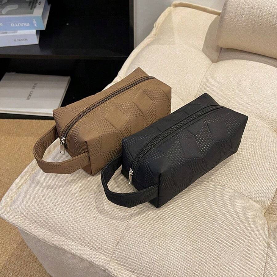 Bolsa cosmética con relieve multifuncional, bolsa de aseo, bolsa de almacenamiento portátil, bolso de viaje, bolsa de almacenamiento, bolsa de almacenamiento multifuncional de alta calidad y nicho minimalista urbano de gran capacidad, bolsa cosmética, esencial para el período escolar, regalo para el período escolar - Una pieza - Ver 1