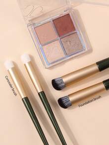 4pcs Professional Makeup Brush Set - Soft Concealer Brush, Foundation Brush, Blending Brush, Contour Brush, Versatile & Practical Beauty Tools For Precise Facial Contouring - Dark Green - View 5
