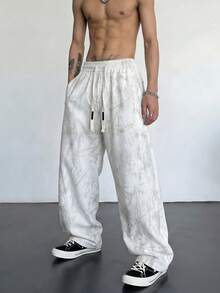 Spring New Tie-Dye Patchwork Maxi Loose Casual Pants, Breathable Ice Silk Relaxed Wide Leg Trousers With Elastic Waist And Drawstring, Comfortable And Fashionable - View 3