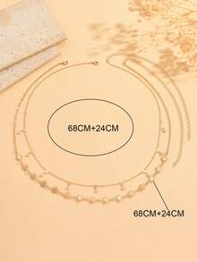 2pcs/Set Fashionable & Elegant Women's Waist Chain, Gold Sun Charm With Sparkling Rhinestones, Handmade Body Chain Suitable For Daily Wear, Dates, Outings, Beach Vacations. The Handmade Chain Length Can Be Customized. - Gold - View 4