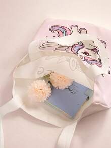 1pc Kids Customizable Name/Text Cartoon Pony Print Casual Tote Bag Shoulder Bag Shopping Bag, Reusable Fashion Backpack Multi-Function Shoulder Bag Shopping Bag - Multicolor - View 9