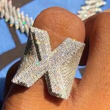 Men's X-Letter Ring, Platinum Plated Cubic Zirconia, Exaggerated Hip Hop Ring, Punk Rap Jewelry - White Gold - View 9